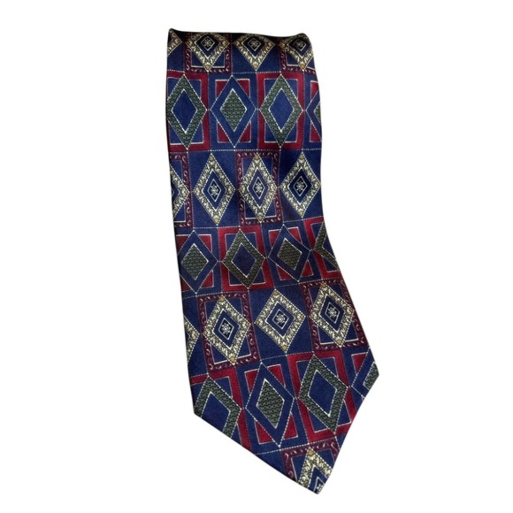 Vintage Bill Blass Silk Tie Geometric Diamond Pattern 80's‎